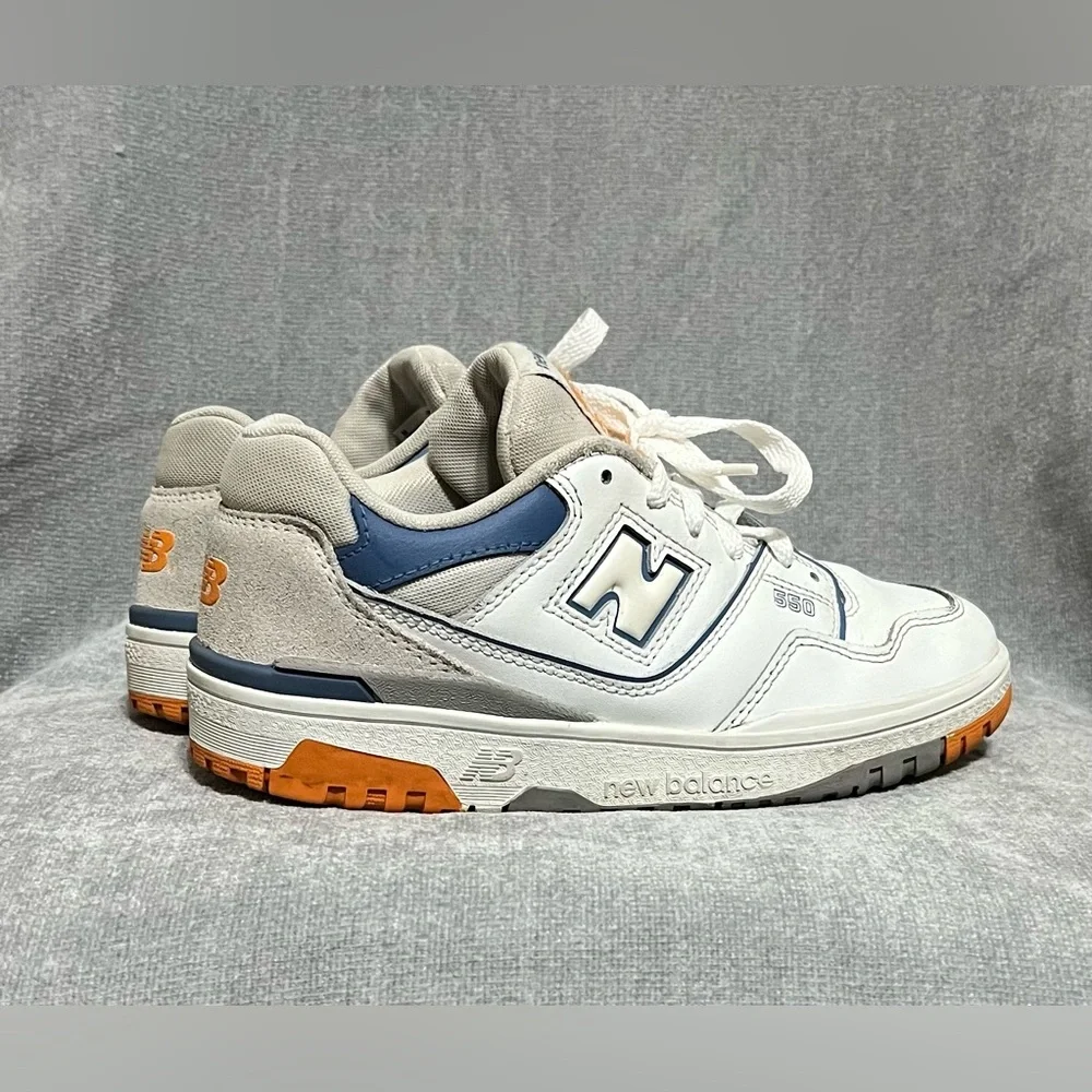 New Balance 550 White and‎ Navy Sneakers with Orange Accents Kids Size 3